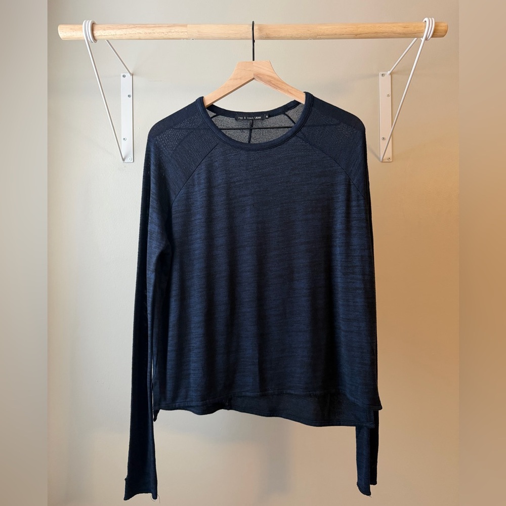 Rag & Bone Jeans Navy Light Sweatshirt w Holes